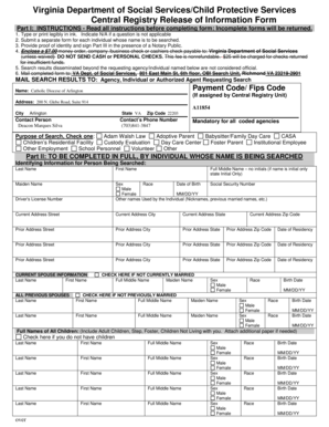 Virginia Child Protective Services Central Registry Release Form