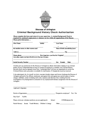 Diocese of Arlington Criminal Background Check Authorization