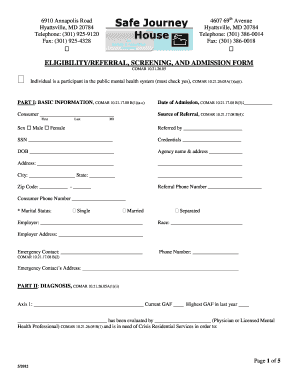 Maryland Crisis Residential Services Eligibility Form
