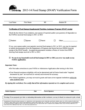2013-14 Food Stamp Verification Form