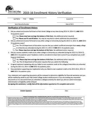 Enrollment History Verification Form