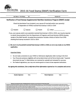2015-16 Food Stamp Verification Form