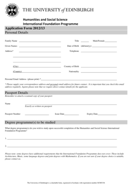 University of Edinburgh Application Form