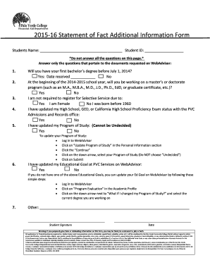 2015-16 Statement of Fact Additional Information Form