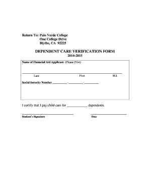 Dependent Care Verification Form