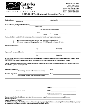 2013-2014 Verification of Separation Form