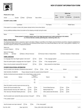 New Student Information Form