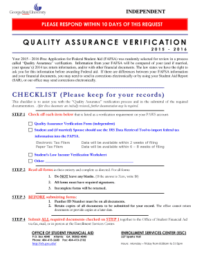 Quality Assurance Verification Form (Independent Student)