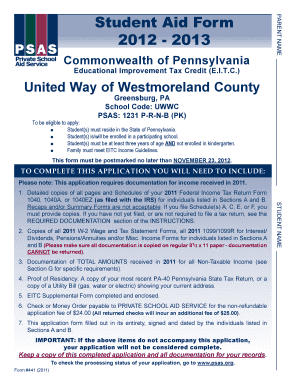 Pennsylvania Student Aid Form