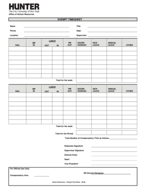 Exempt Time Sheet
