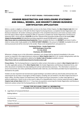 West Virginia Vendor Registration and Disclosure Statement