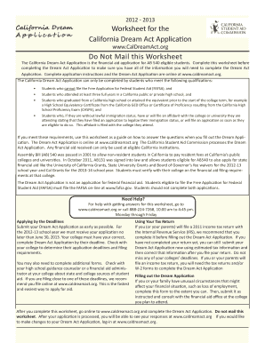 California Dream Act Application Worksheet