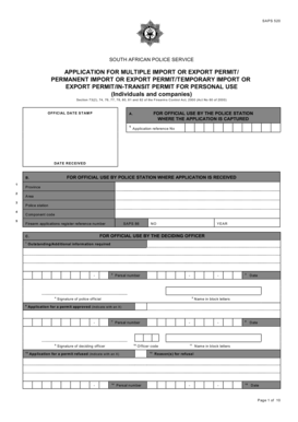 SAPS 520 Firearm Import/Export Permit Application