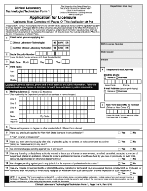 New York Clinical Laboratory Technologist Application