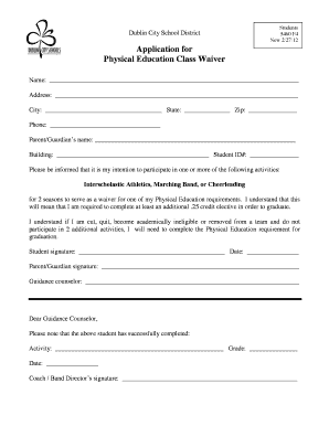 Physical Education Class Waiver Application