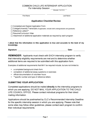 Common Child Life Internship Application