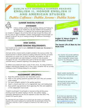 Dublin City Schools Summer Reading Form