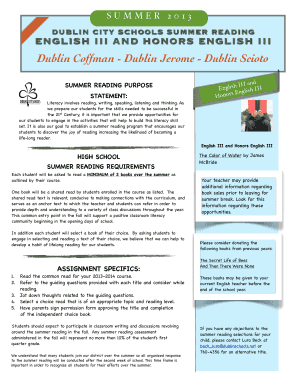 Dublin City Schools Summer Reading Form