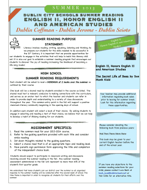 Dublin City Schools Summer Reading Assignment