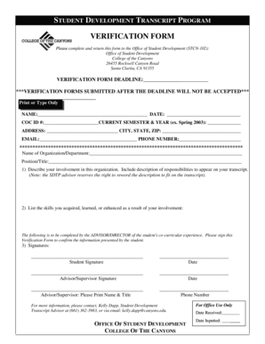Student Development Transcript Verification Form