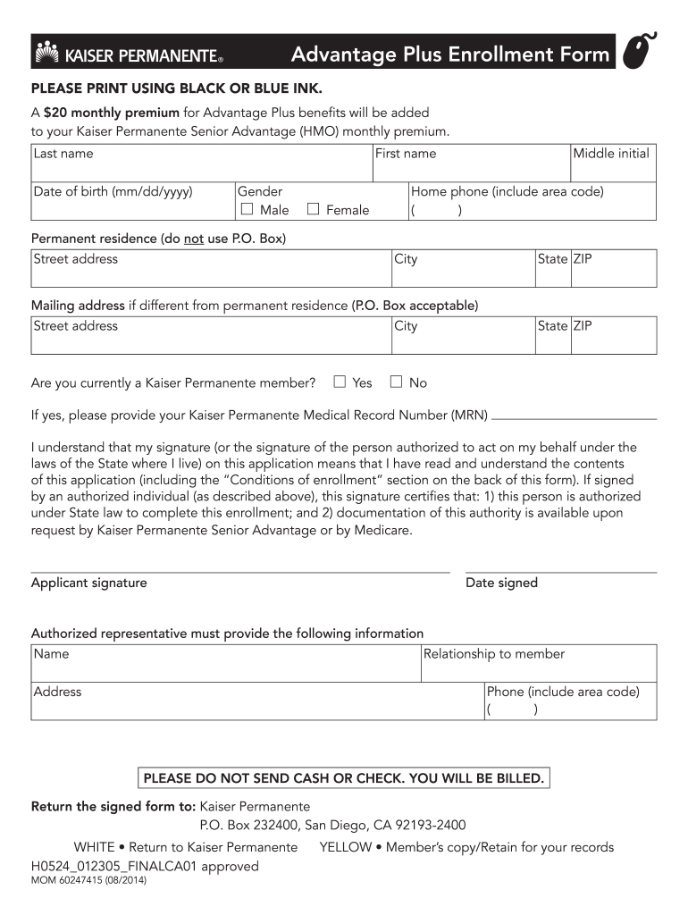 kaiser permanente enrollment forms