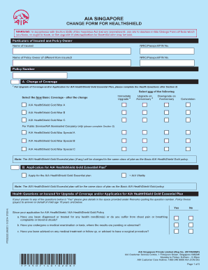 AIA Singapore HealthShield Change Form