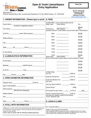 Houston Livestock Show Llama/Alpaca Entry Form