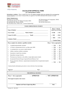 Calculator Approval Form for Undergraduate Studies