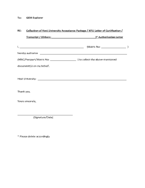 NTU Authorisation Letter for Document Collection