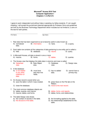 Microsoft Access 2010 Test Agreement