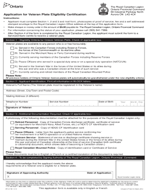 Ontario Veteran Plate Eligibility Application