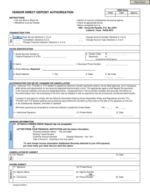 Vendor Direct Deposit Authorization Form