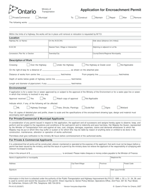 Ontario Encroachment Permit Application