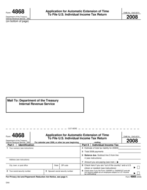 Form 4868 Application for Automatic Extension of Time