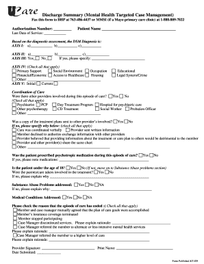 Mental Health Discharge Summary Form