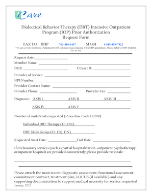 DBT IOP Prior Authorization Request Form