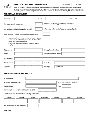 Wild Card Roasters Employment Application