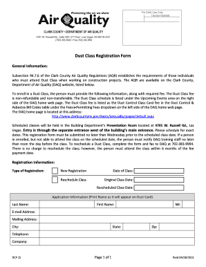 Dust Class Registration Form