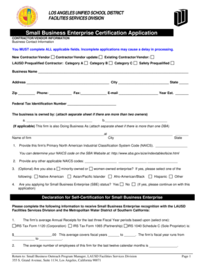 Small Business Enterprise Certification Application