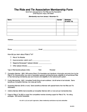 Ride and Tie Association Membership Form