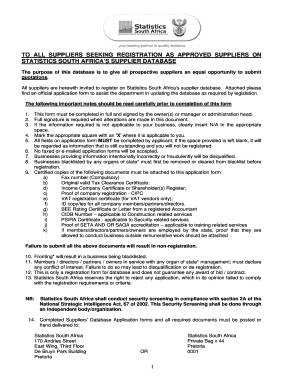 Statistics South Africa Supplier Database Registration Form