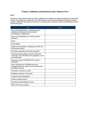 Maternal and Child Health Products and Publications Data Collection Form