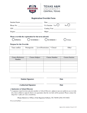 Registration Override Form
