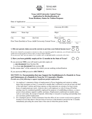 Texas A&M University Residency Reclassification Form