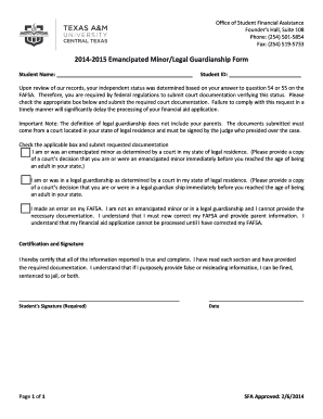 Emancipated Minor/Legal Guardianship Form