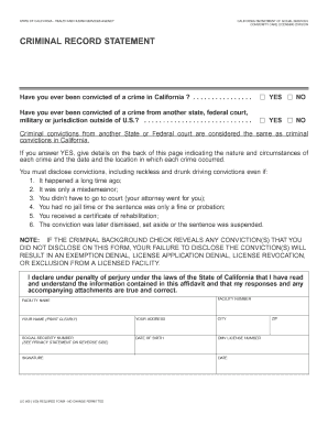 California Criminal Record Statement