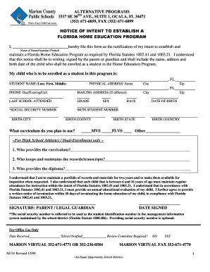 Florida Home Education Program Notice