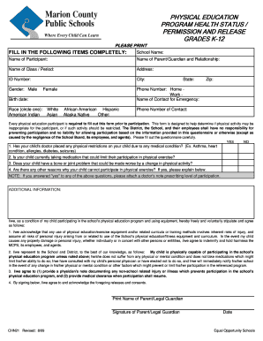 Physical Education Permission and Release Form