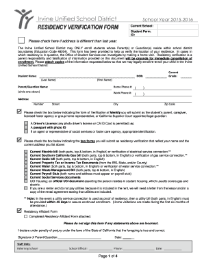Irvine Unified School District Residency Verification Form