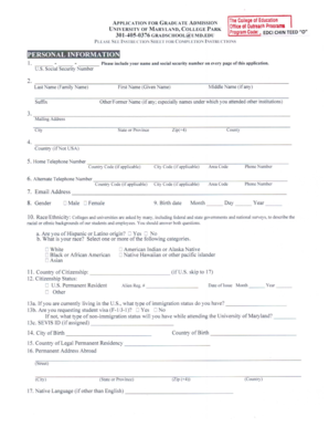 University of Maryland Graduate Application Form